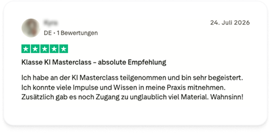 Trustpilot-Bewertung: „Klasse KI Masterclass – absolute Empfehlung“